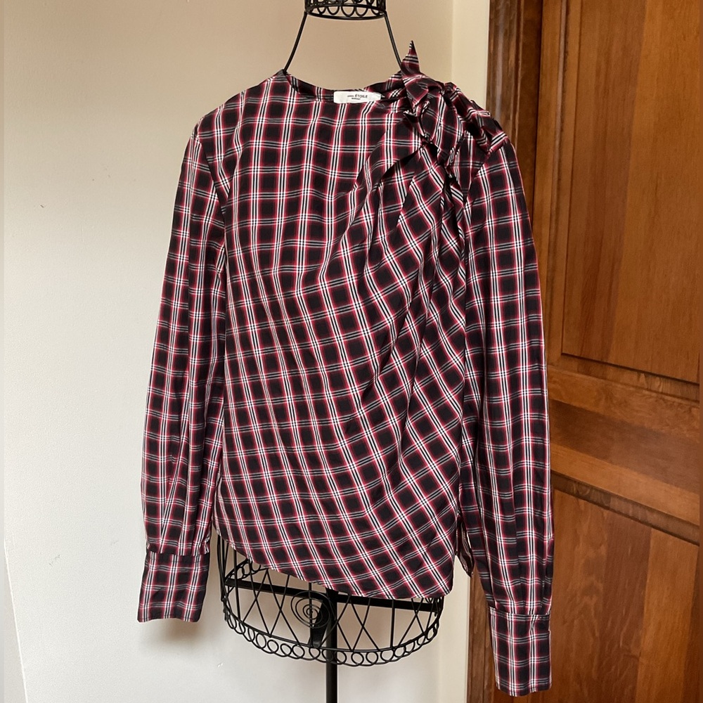 Women ETOILE ISABEL MARANT Plaid Check Designer Long Sleeve Blouse Shirt Size 38